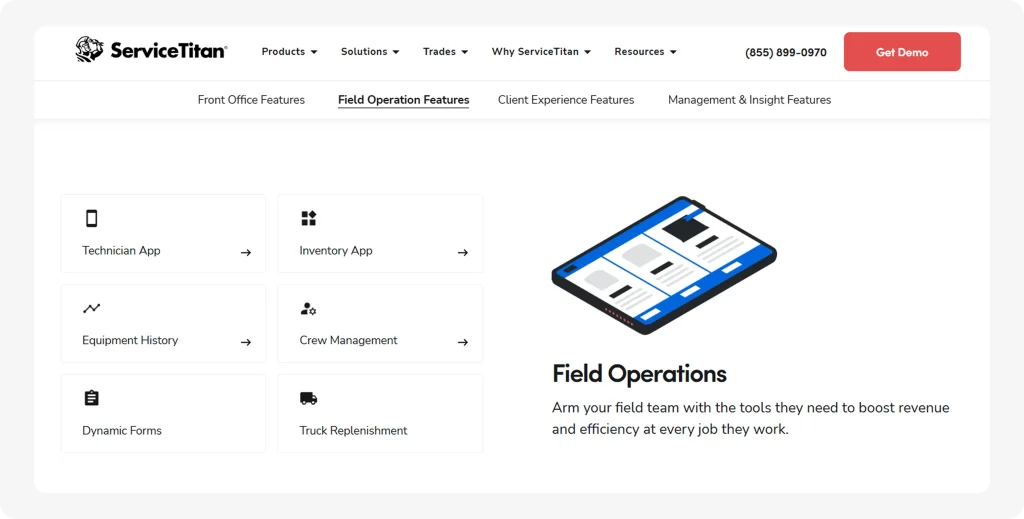 Image of ServiceTitan dashboard managing field ops 