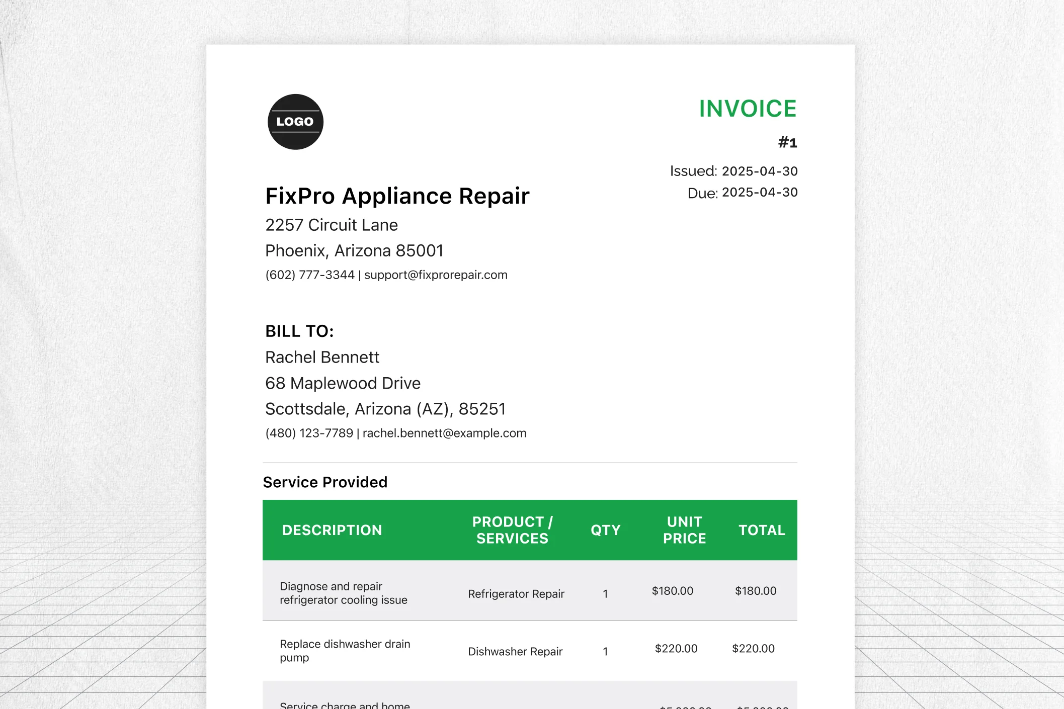 Free Appliance Repair Invoice Template | Download & Edit Free Appliance Repair Invoice Template | Download & Edit
